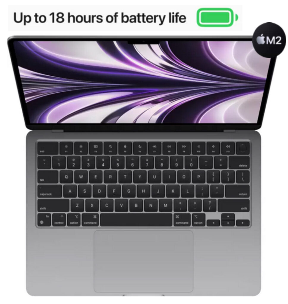 Apple MacBook AIR Apple M2 - (8 GB/256 GB SSD/Mac OS Monterey) MLXW3HN/A  (13.6 Inch, Space Grey, 1.24 Kg)