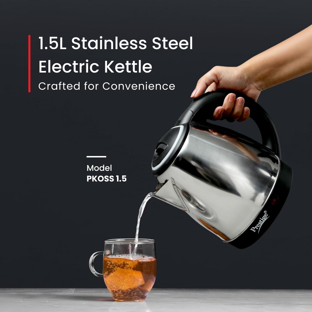 Prestige 1.5 Litres Electric Kettle PKOSS 1.5 1500W Silver Black1
