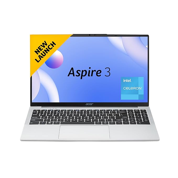 Acer [SmartChoice Aspire 3 Laptop Intel Core Celeron N4500 Processor Laptop (8 GB LPDDR4X SDRAM/256 GB SSD/Win11 Home/38 WHR/HD Webcam) A325-45 with 39.63 cm (15.6") HD Display, Pure Silver, 1.5 KG