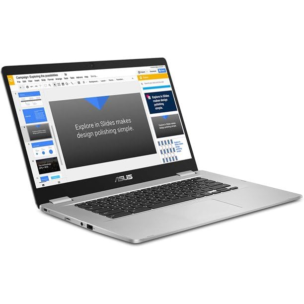 Asus Chromebook C523 15.6" HD NanoEdge Display with 180 Degree Hinge Intel Dual Core Celeron Processor, 4GB RAM, 64GB eMMC, Silver Color