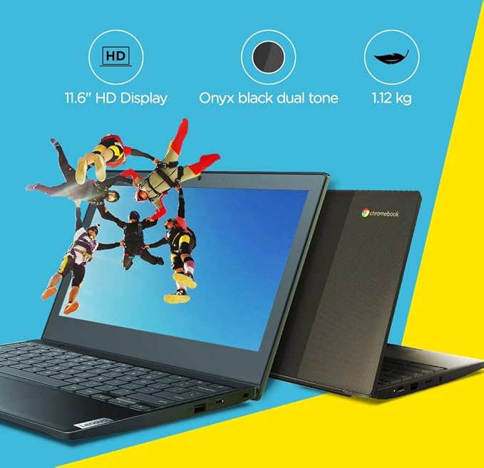 Lenovo IdeaPad Slim 3 Chromebook Intel Celeron N4020 4th Gen 11.6'' (29.46cm) HD Thin & Light Laptop (4GB/64GB eMMC/Chrome OS/Upto 10hr Battery/2W x2 HD Speaker/Onyx Black/1.12Kg), 82BA001PHA